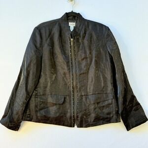 Chico's Womens 2 Large 12 Black Linen‎ Blend Shimmer Iridescent Blazer Jacket